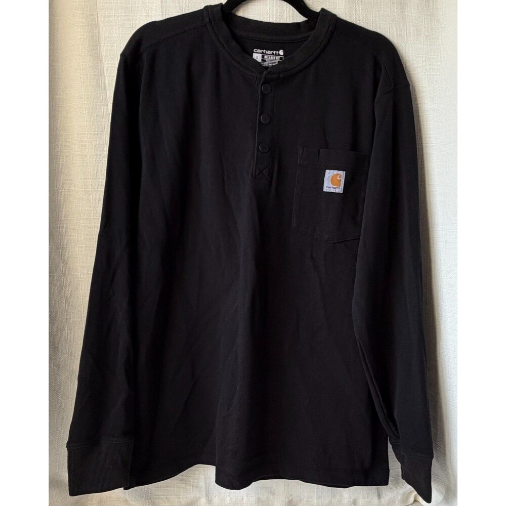 Carhartt TK4429 Mens Large Relaxed Fit Henley Long Sleeve Pocket Shirt Black